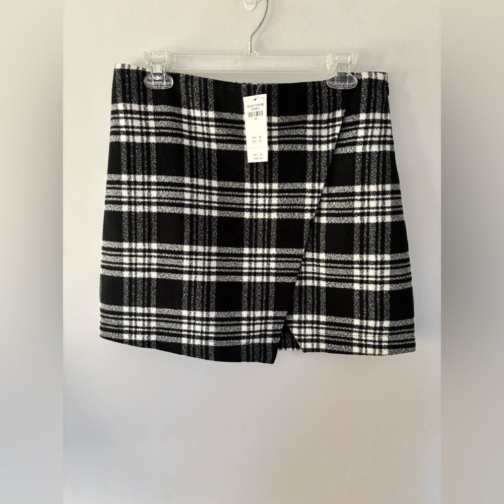 Abercrombie & Fitch Y2K Wool Mini Skirt School Girl Plaid Black White size 10